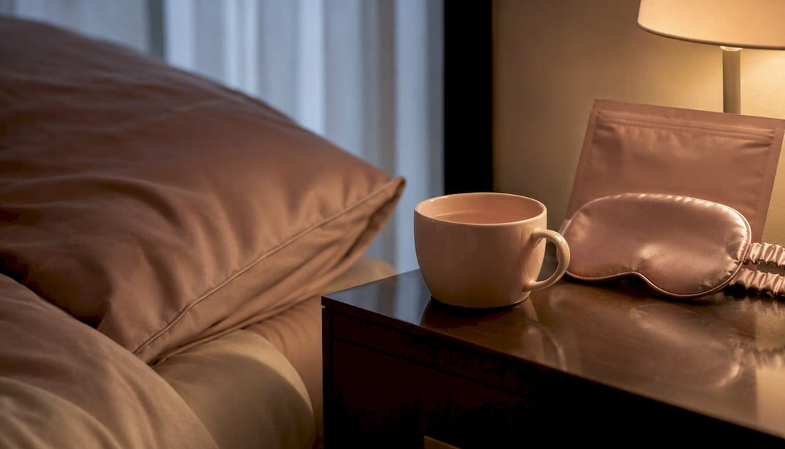 Nightstand with hydrogel mask and water glass