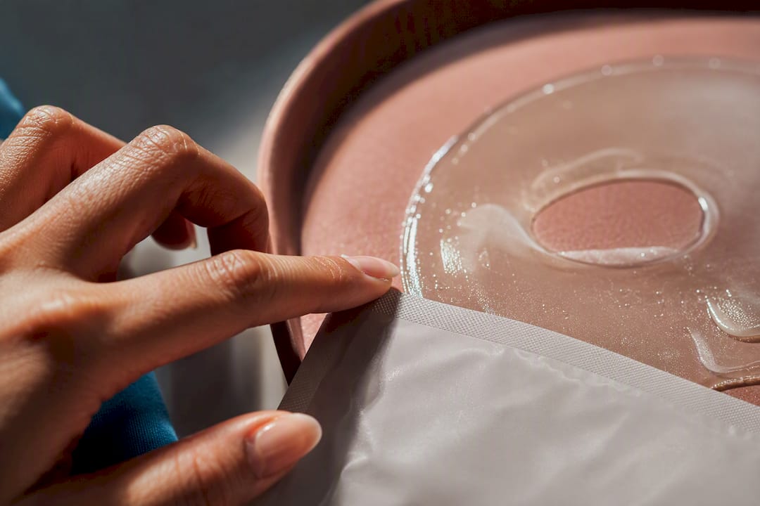 Shopper examining hydrogel mask ingredients