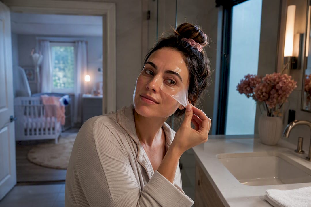 Mother removing overnight hydrogel mask